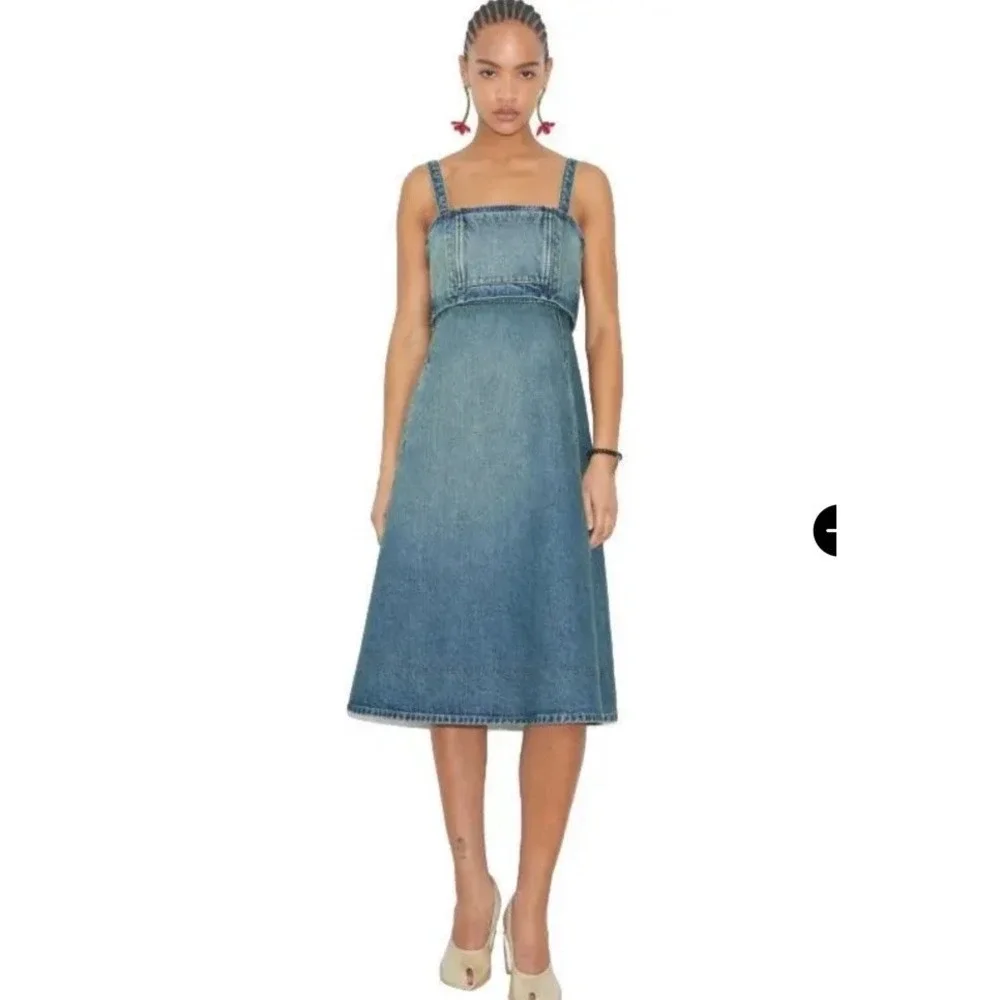NWT $498 Tory Burch Cotton Denim Dress Size 10 A-line Vintage Blue Preppy